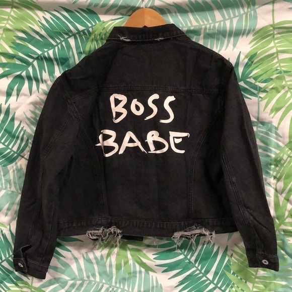 Boss babe by crimes of beauty Black Jean jacket size large - Picture 1 of 9